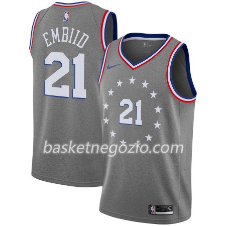 Canotte Uomo Philadelphia 76ers Joel Embiid 21 2018-19 Nike City Edition Grigio Swingman